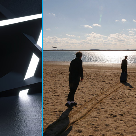 Two characters on a beach. 