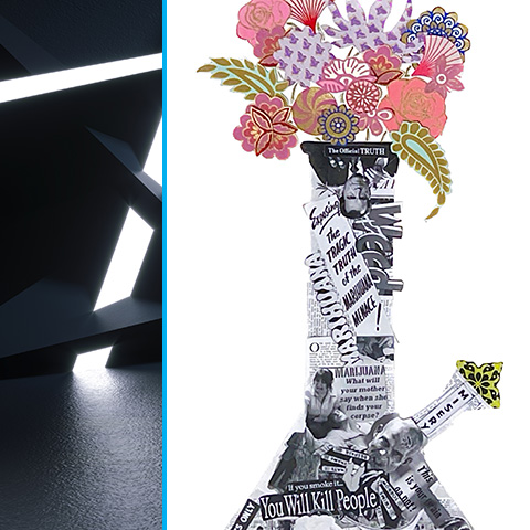 Abstract marijuana paraphernalia with flowers. 