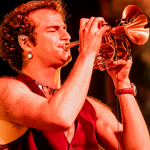 AJ Rubin playing the trumpet.