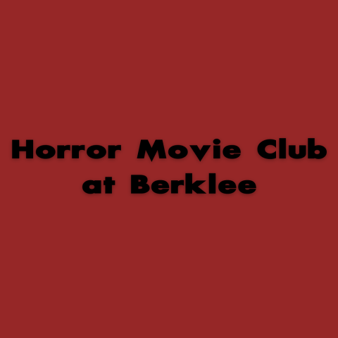 Red background with Horror Movie Club at Berklee in black font
